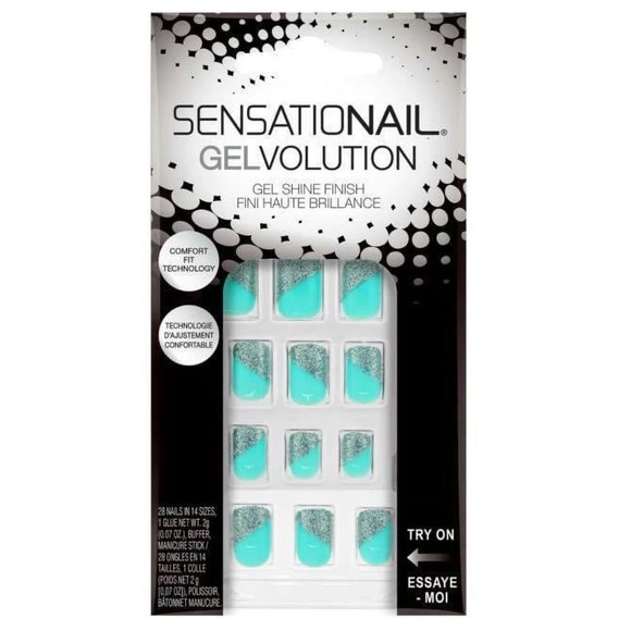 Sensationail Other - Sensationail Gelvolution Aqua Shine 72134 Press On Nails Teal Silver Glitter 28c